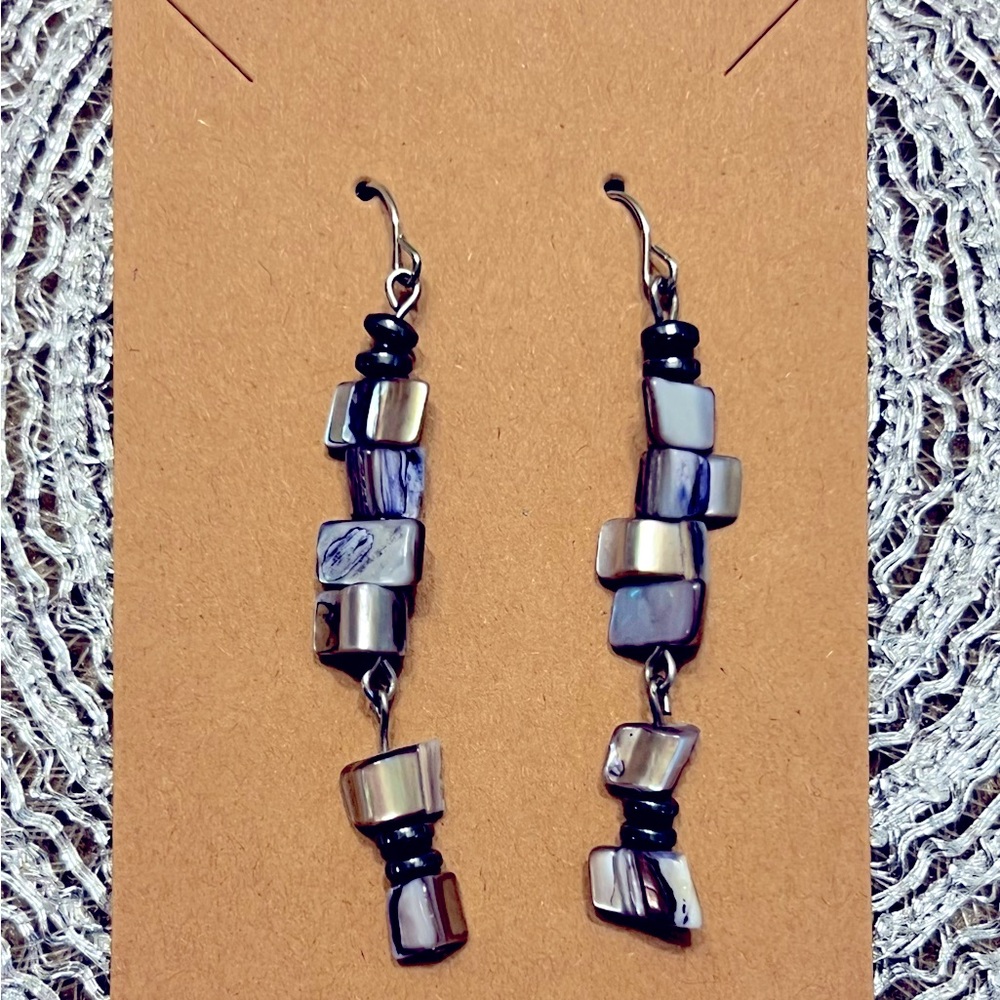 Elegant Blue and Silver Natural Stone Dangle Earrings